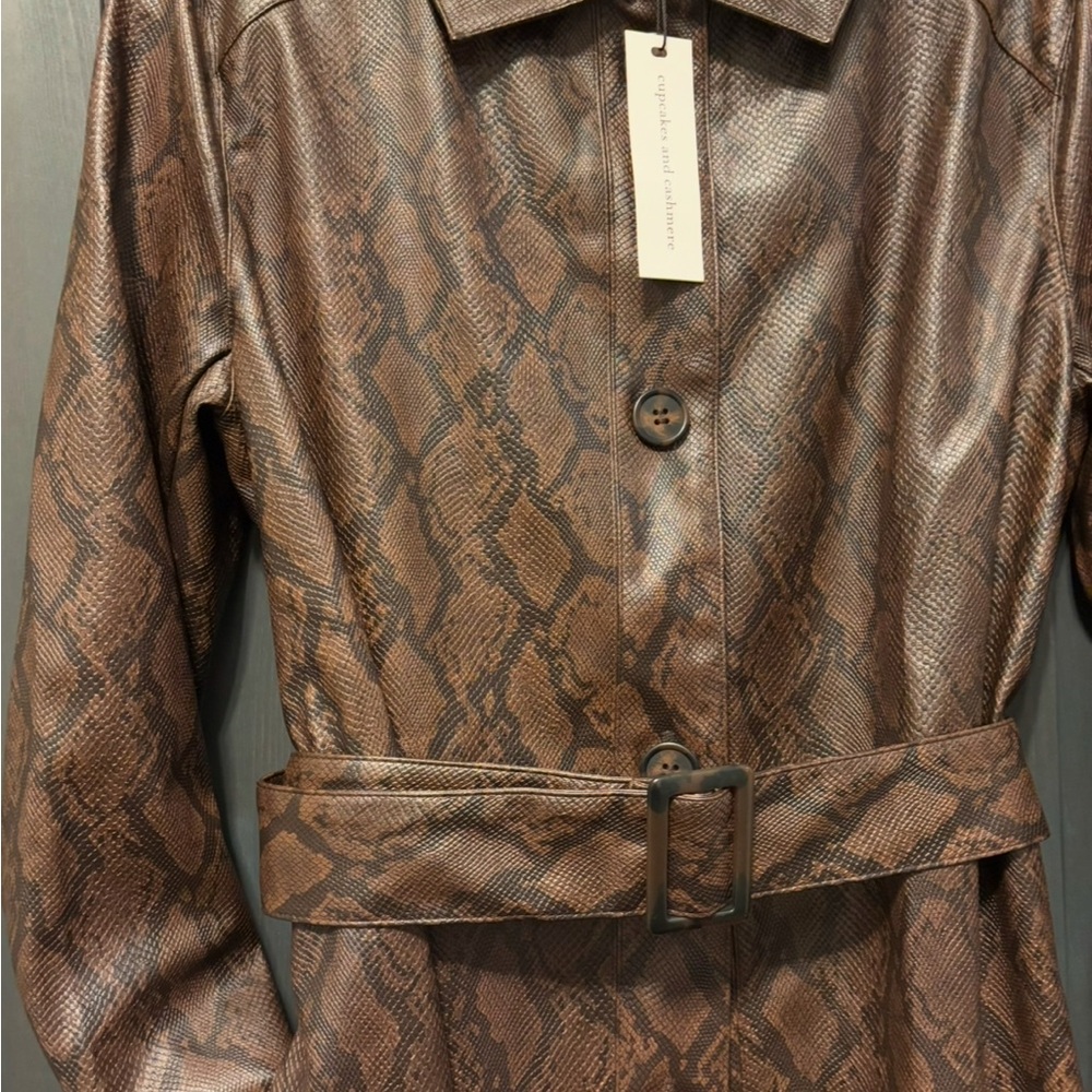 Cupcakes & Cashmere Brown Snake Print Faux Leather Women's Coat: Large